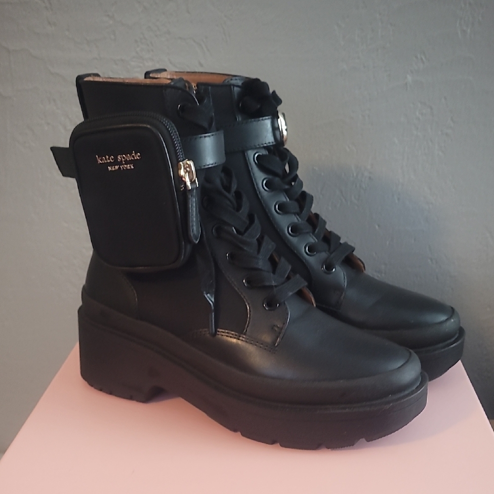 Kate Spade Black Combat Boots with Pouch